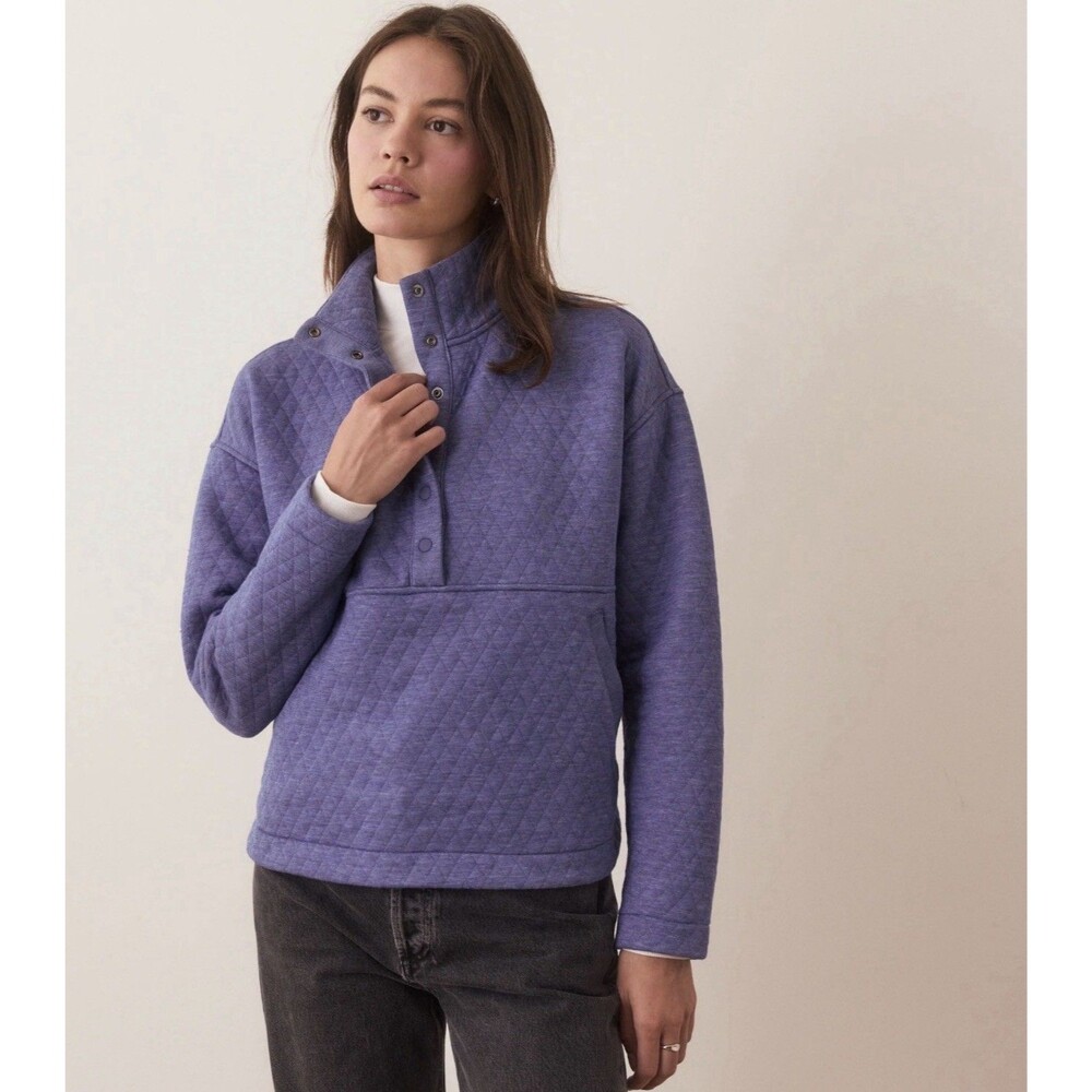 MARINE LAYER Quilted Pullover LARGE Corbet Funnel‎ Neck Snap Closure Blue 18442